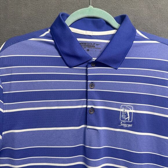 TPC Sawgrass Nike Golf Tour Performance Polo Shirt Mens L Blue Striped Dri-Fit - Picture 1 of 7